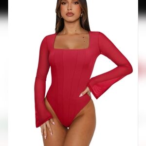 ReoRia Vibrant Red Long Sleeve Bodysuit